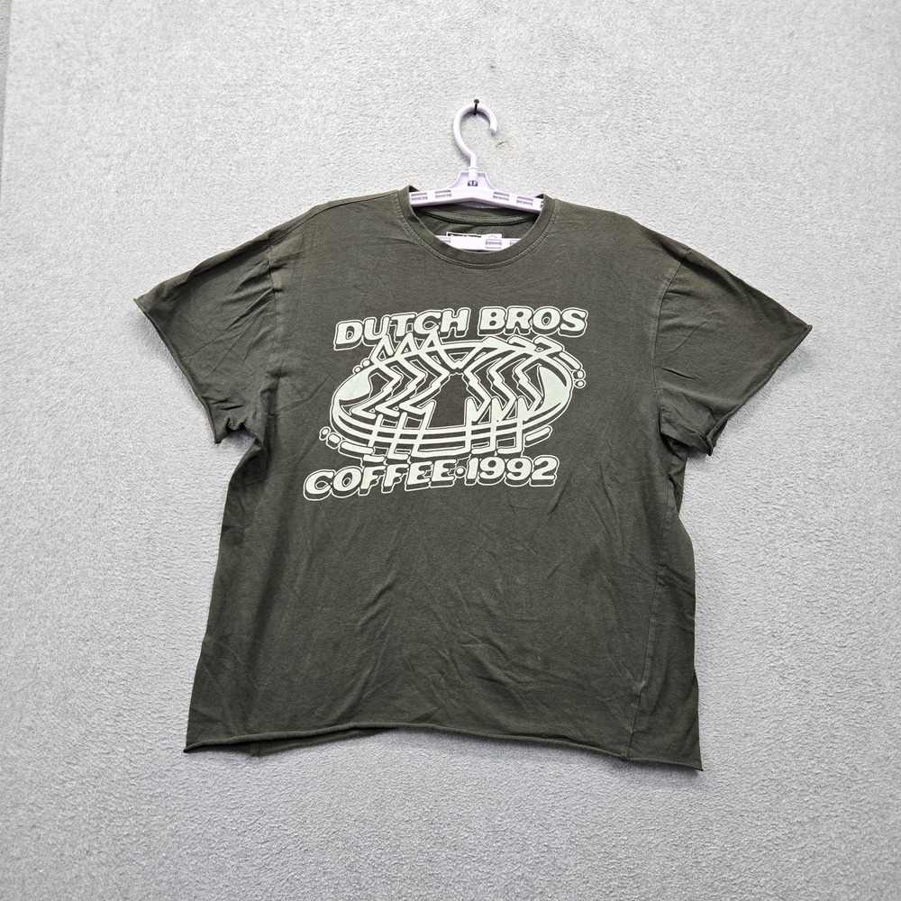 Dutch Bros Coffee Women Shirt XL Green Graphic Logo Coffee Short Sleeve